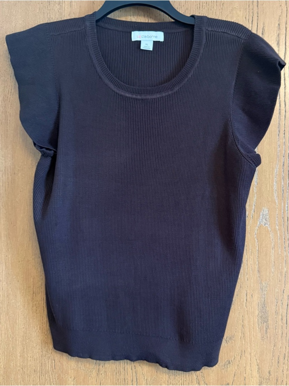 Liz Claiborne Dark Brown Ruffle Sleeve Knit Top
